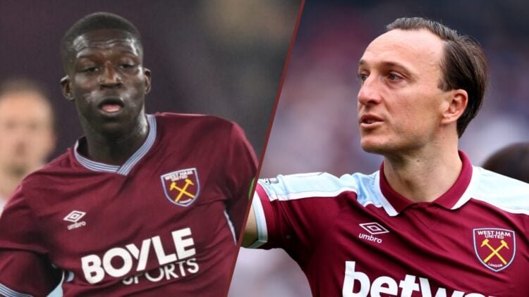 Split image showing Mohamadou Kante and Mark Noble at West Ham United