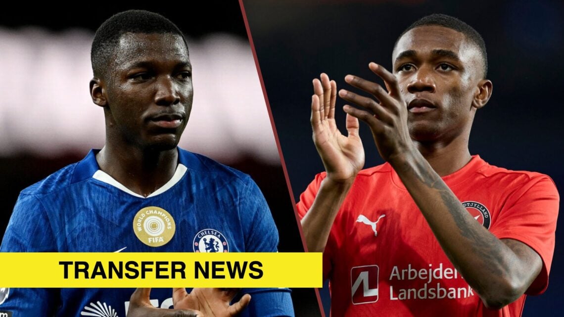 Split image showing Moises Caicedo at Chelsea and Denil Castillo of FC Midtjylland