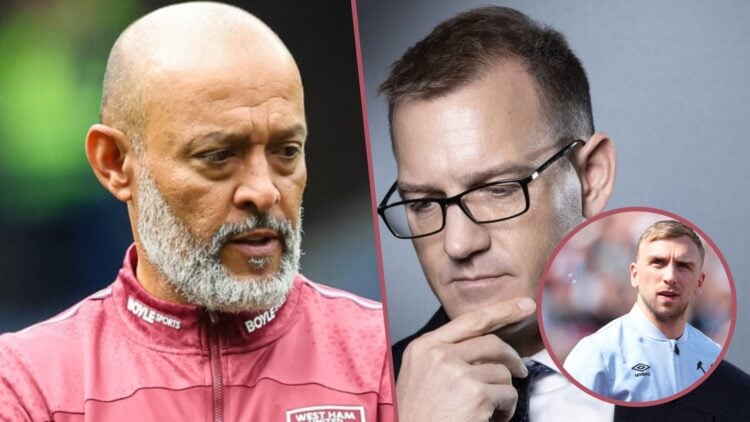 West Ham head coach Nuno Espirito Santo and majority owner Daniel Kretinsky. Inset, Hammers captain Jarrod Bowen