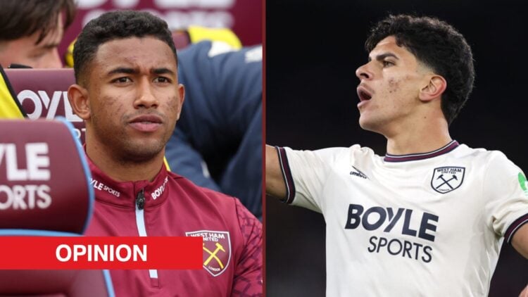 Split image showing West Ham United's Keiber Lamadrid and former player Mateus Fernandes