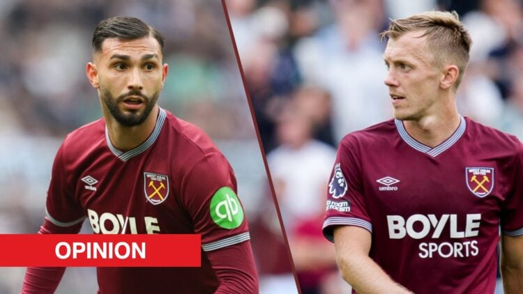 Split image showing West Ham United's Taty Castellanos and James Ward-Prowse